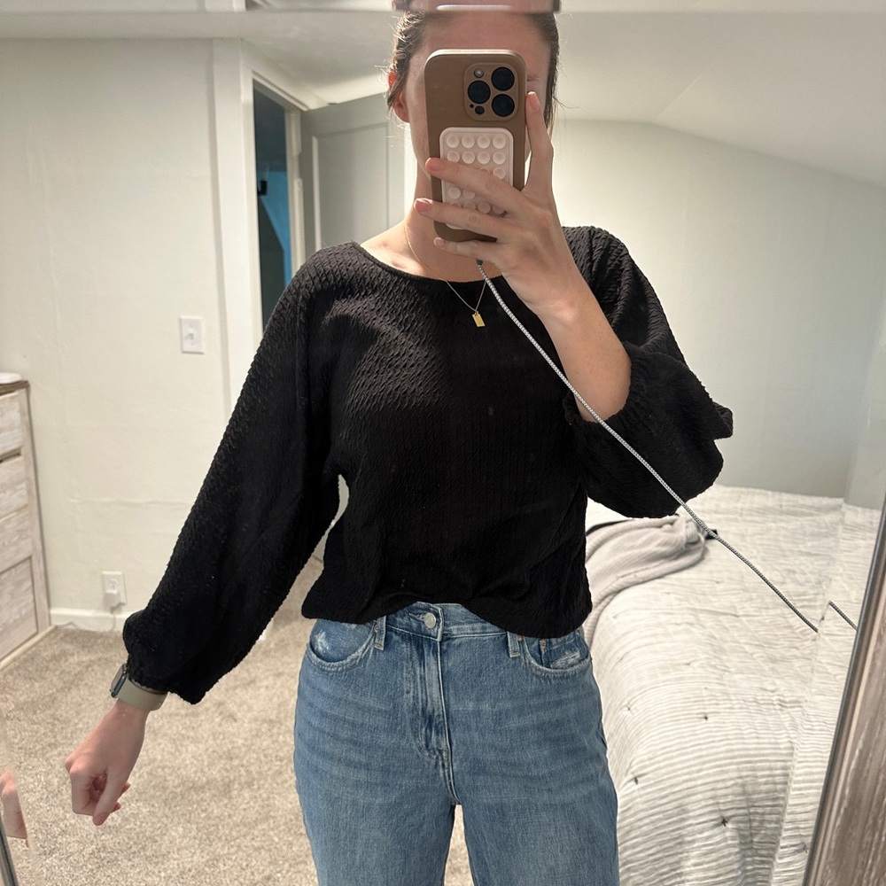 Anthropologie top // size medium // black // patterned